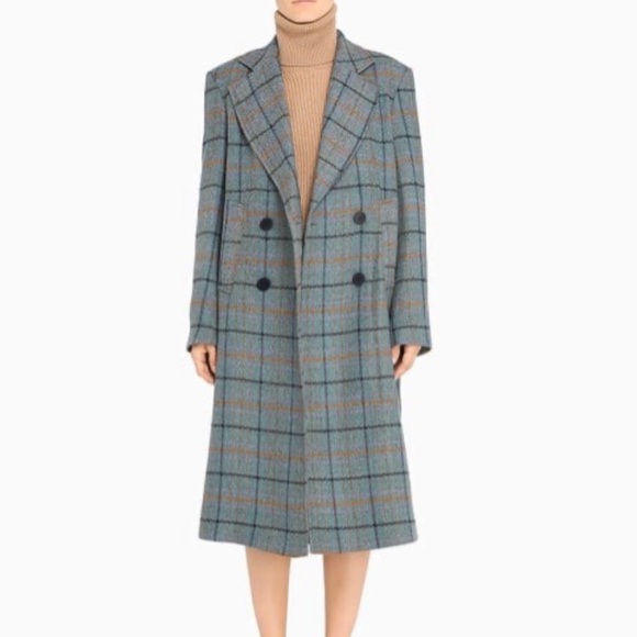 Remain by Birger Christensen Debbie coat heavy check wool blend size 4 gray blue - Picture 1 of 16